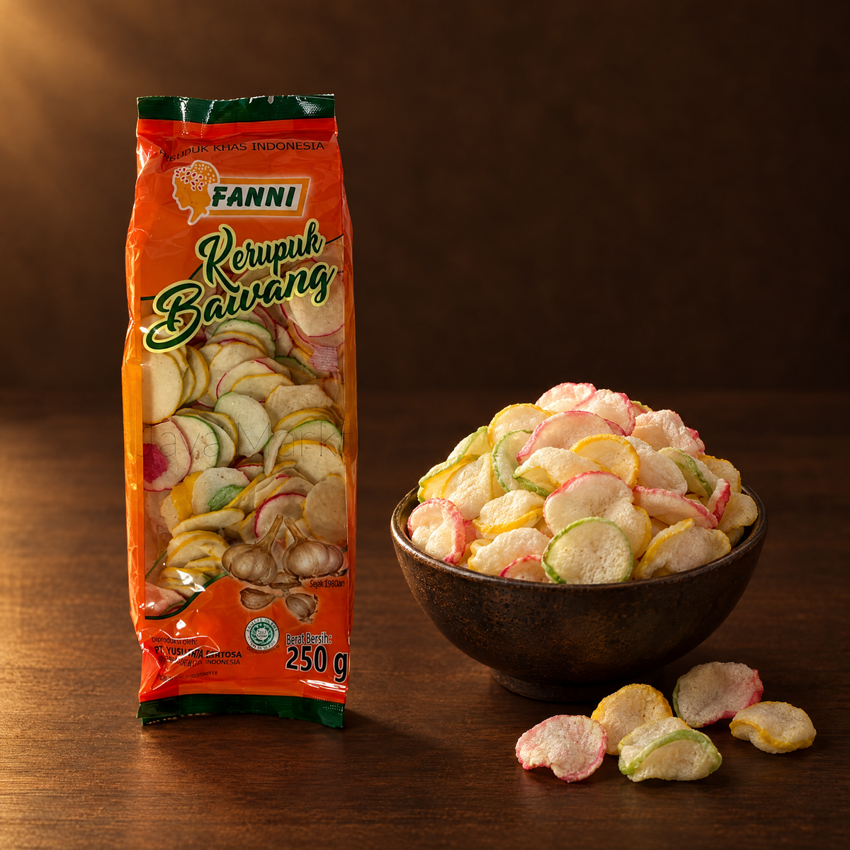 Fanni Kerupuk Bawang Warna 250 g – Packung mit bunten Krupuk