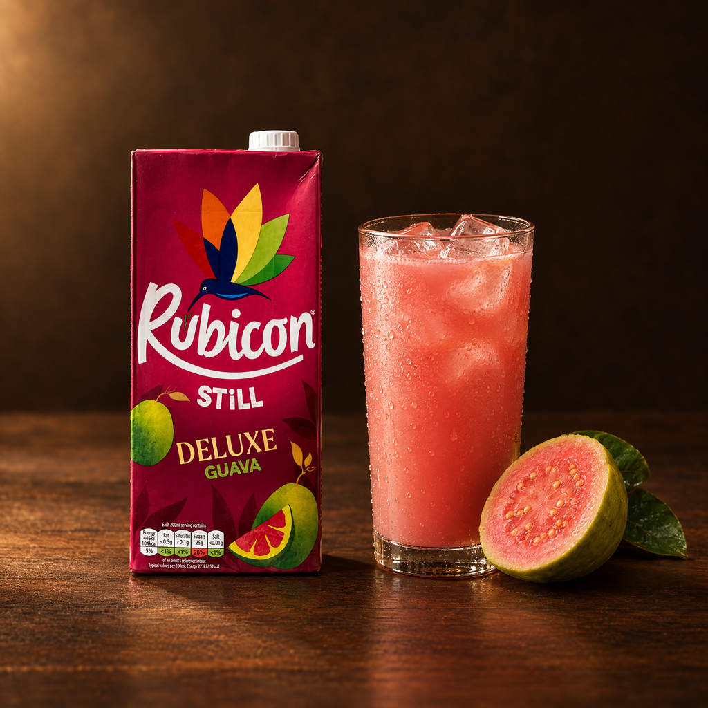 Rubicon Guava Juice Drink 1 L – Packung mit eingeschenktem Getränk