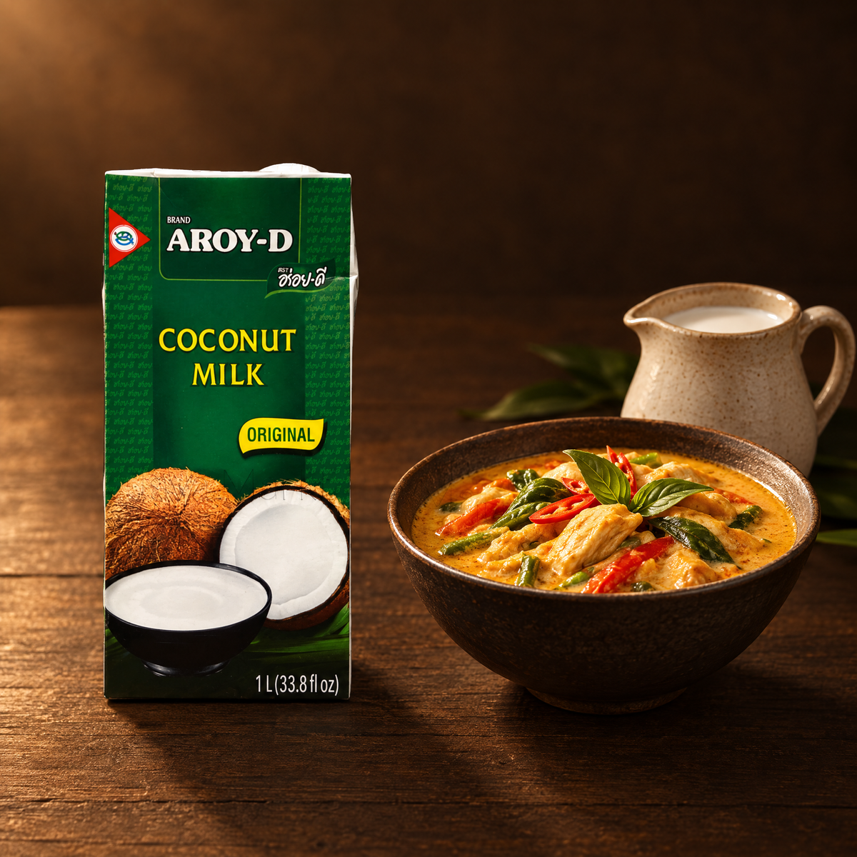 Aroy-D Coconut Milk 1 L – Packung mit Kokoscurry