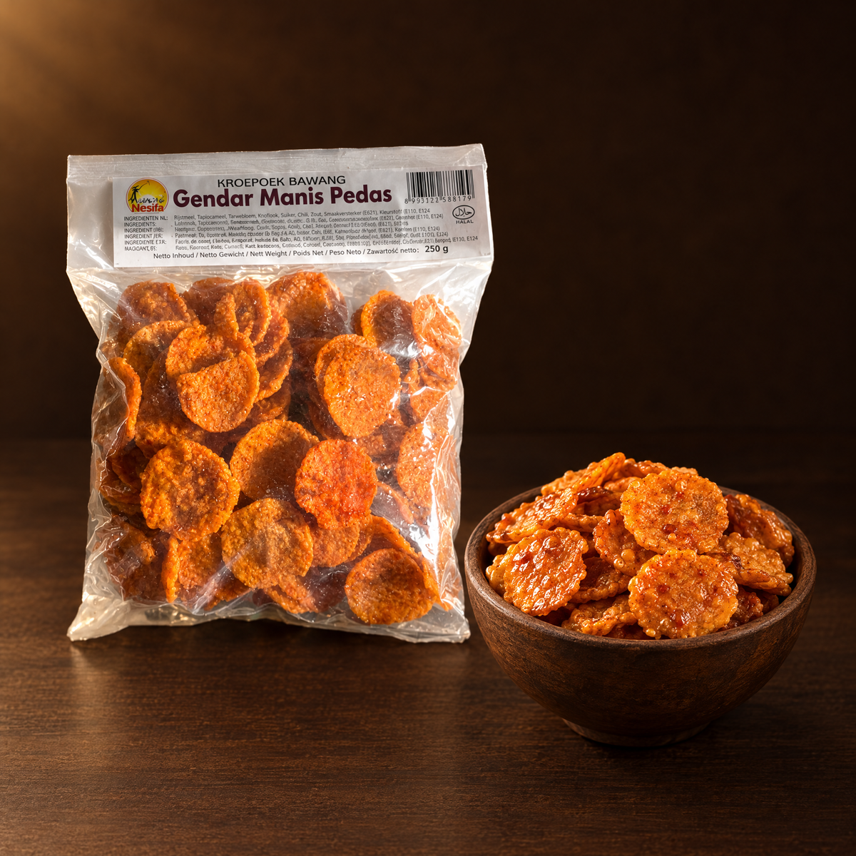 Kerupuk Gendar Manis Pedas 250 g – Packung mit Reis-Krupuk
