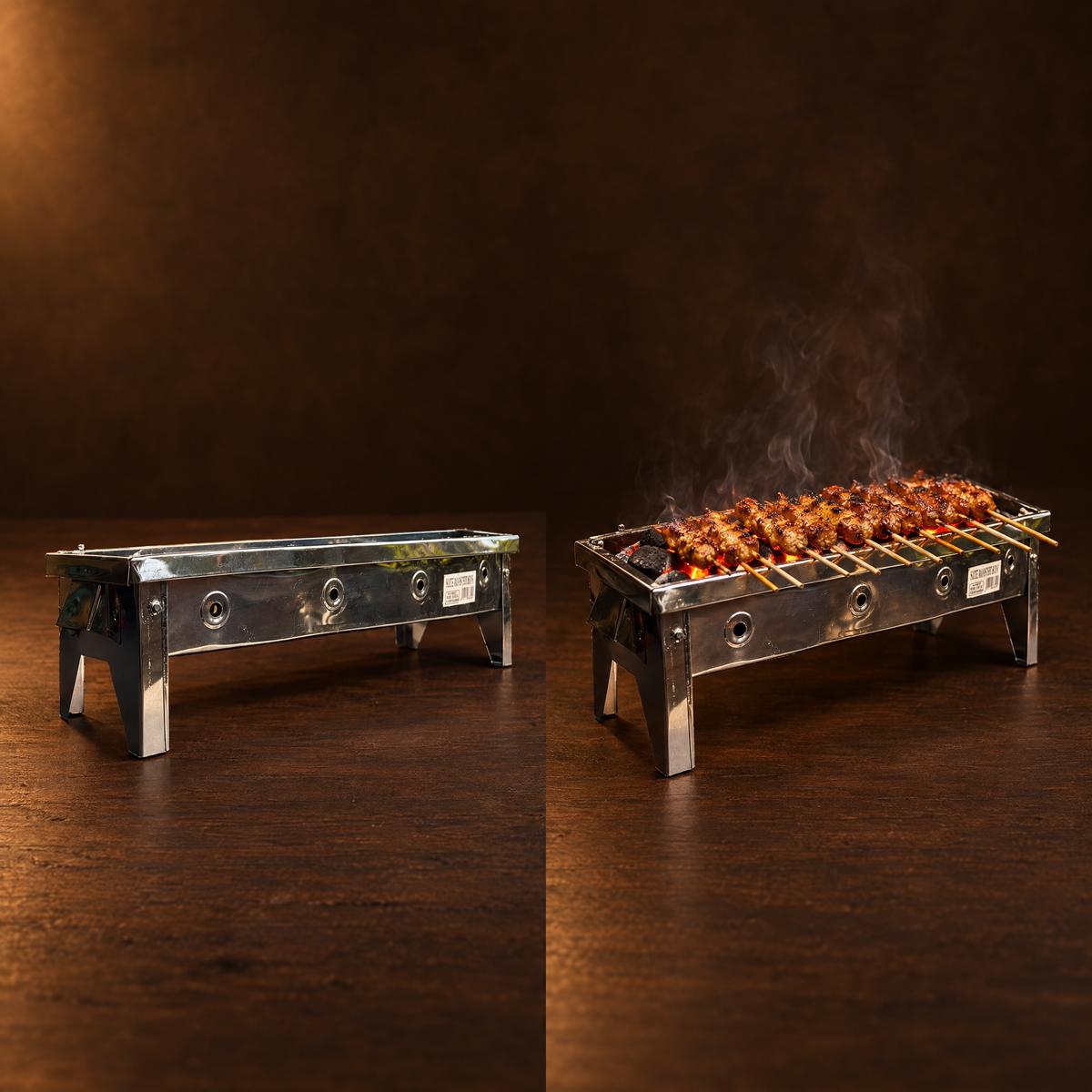 Sate Rooster Grillrost – Grill mit Saté-Spießen im Einsatz