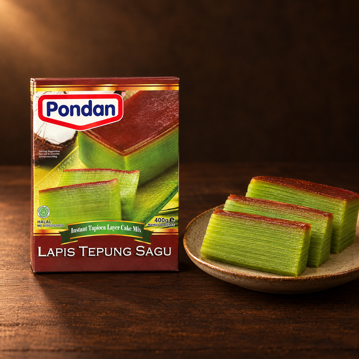 Pondan Lapis Tepung Sagu Backmischung 400 g – Packung mit Kue Lapis