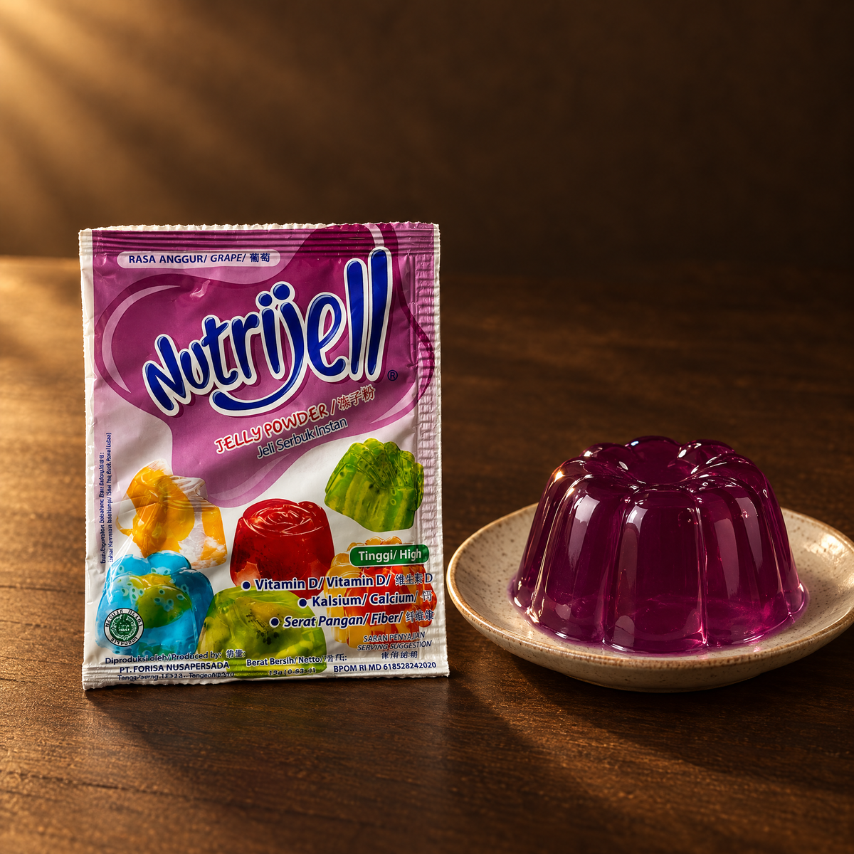 Nutrijell Jelly Powder Rasa Anggur 15 g – Packung mit Trauben-Gelee