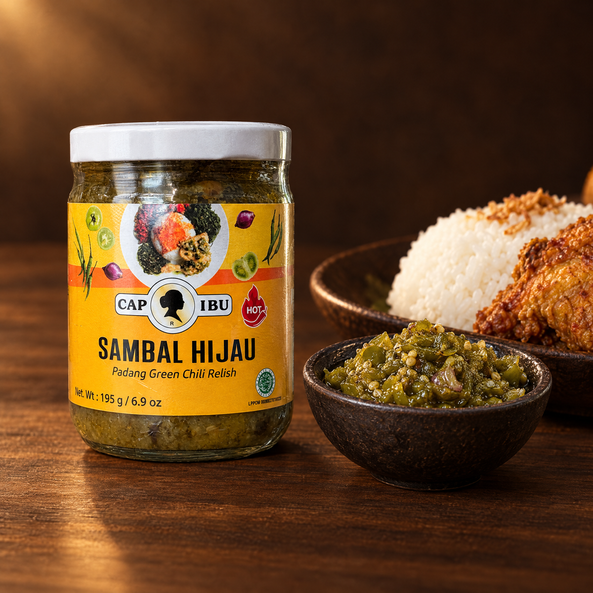 Cap Ibu Sambal Hijau Padang 195 g – Glas mit grünem Sambal