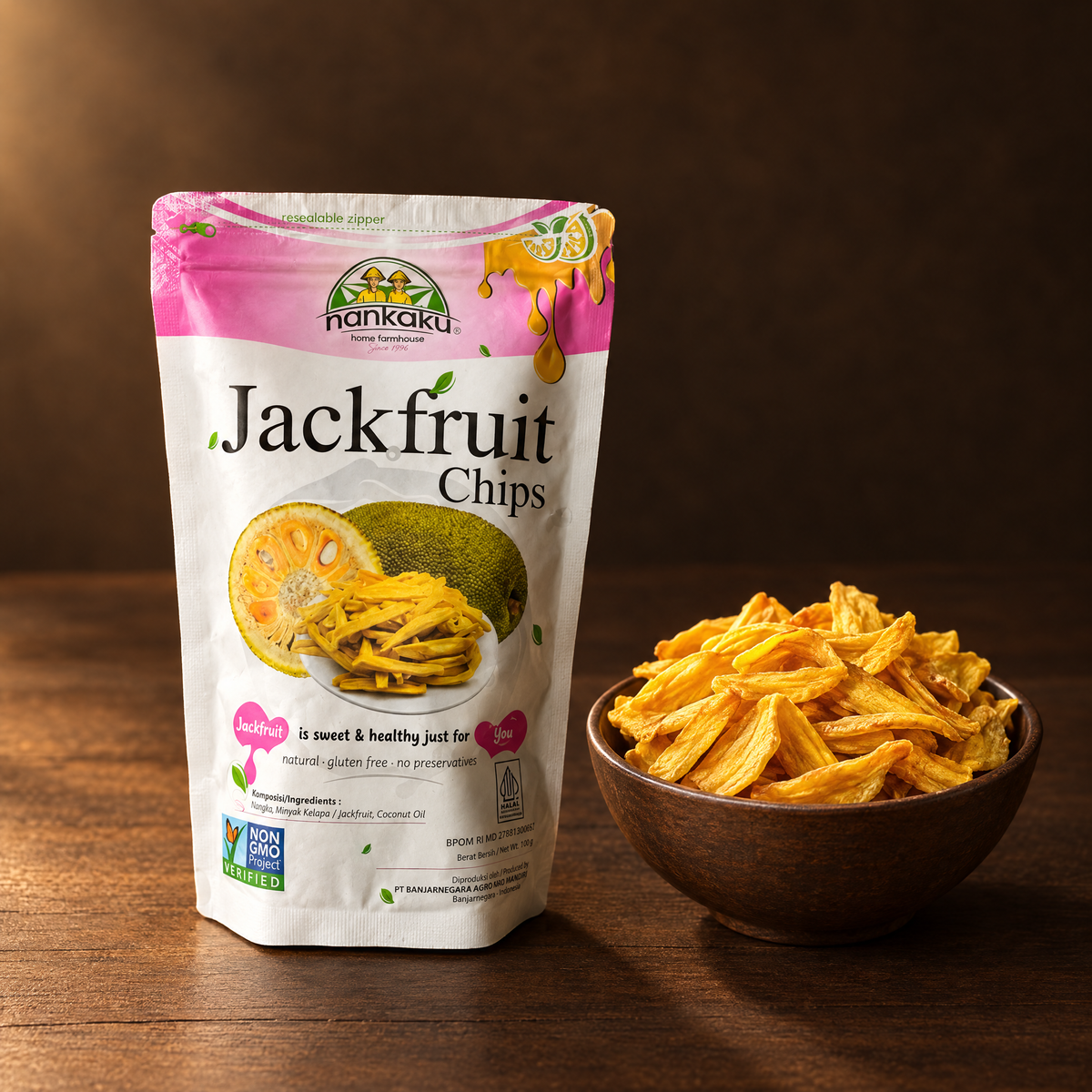 Keripik Nangka Nankaku 100 g – Packung mit Jackfrucht-Chips