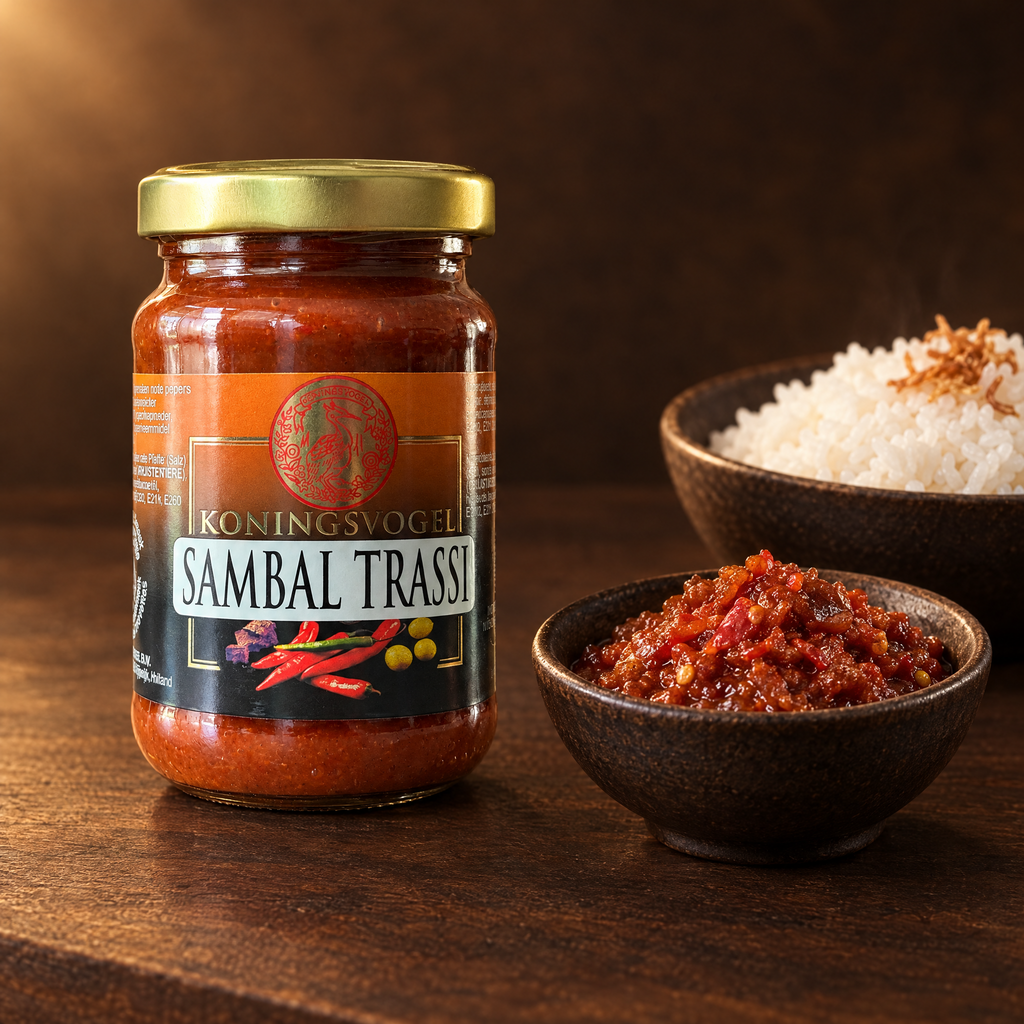 Sambal Terasi Koningsvogel – Glas mit angerichtetem Sambal