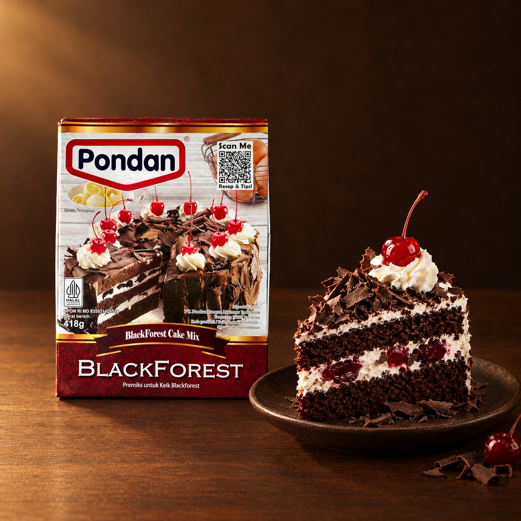 Pondan Black Forest Cake Mix 400 g – Packung mit Schwarzwälder Torte