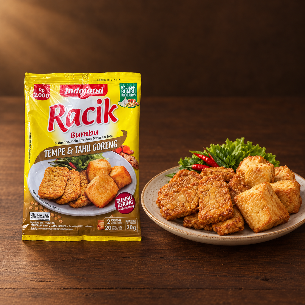 Racik Bumbu Tempe & Tahu Goreng 20 g – Packung mit frittiertem Tempe und Tahu