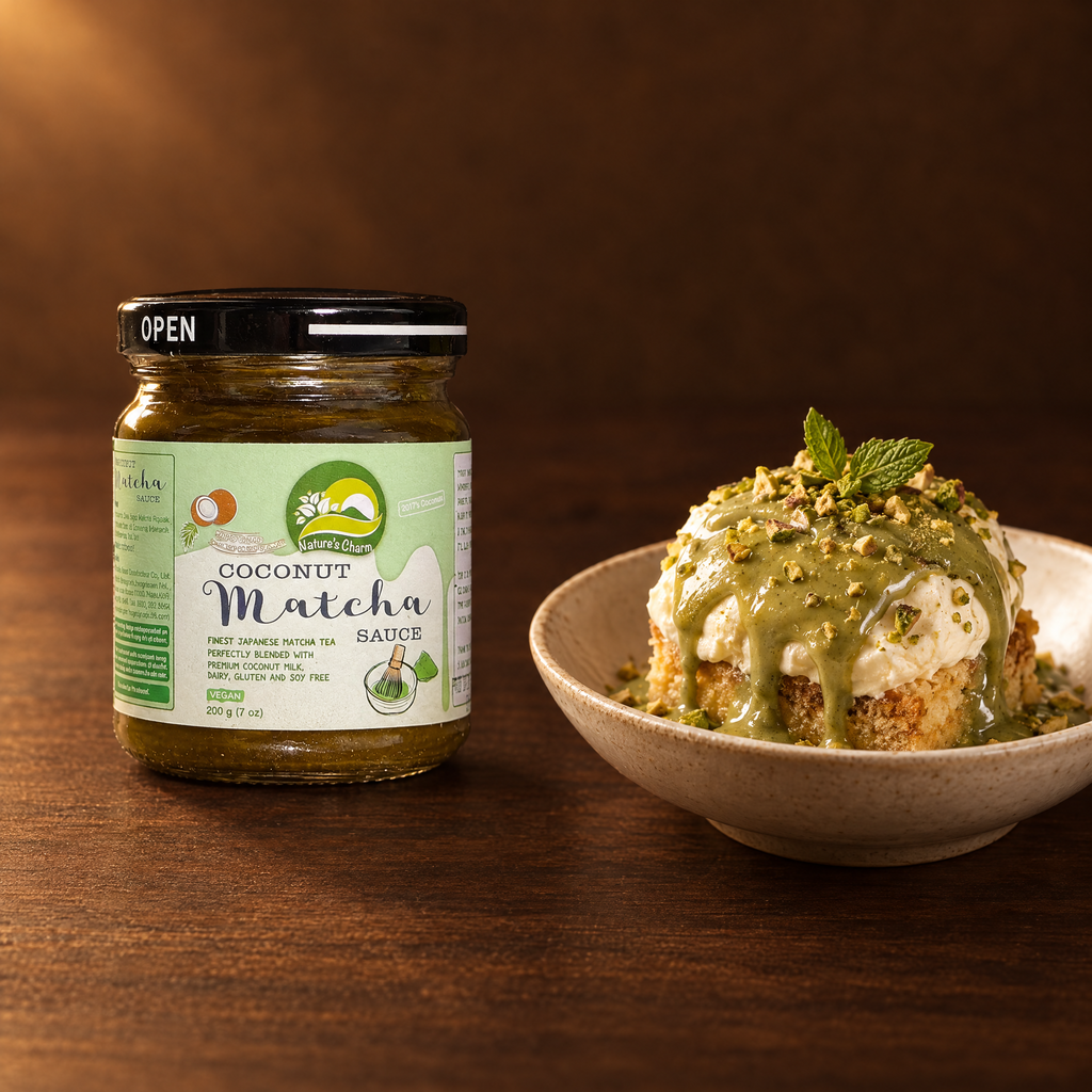 Nature's Charm Coconut Matcha Sauce 200 g – Glas mit Matcha-Sauce