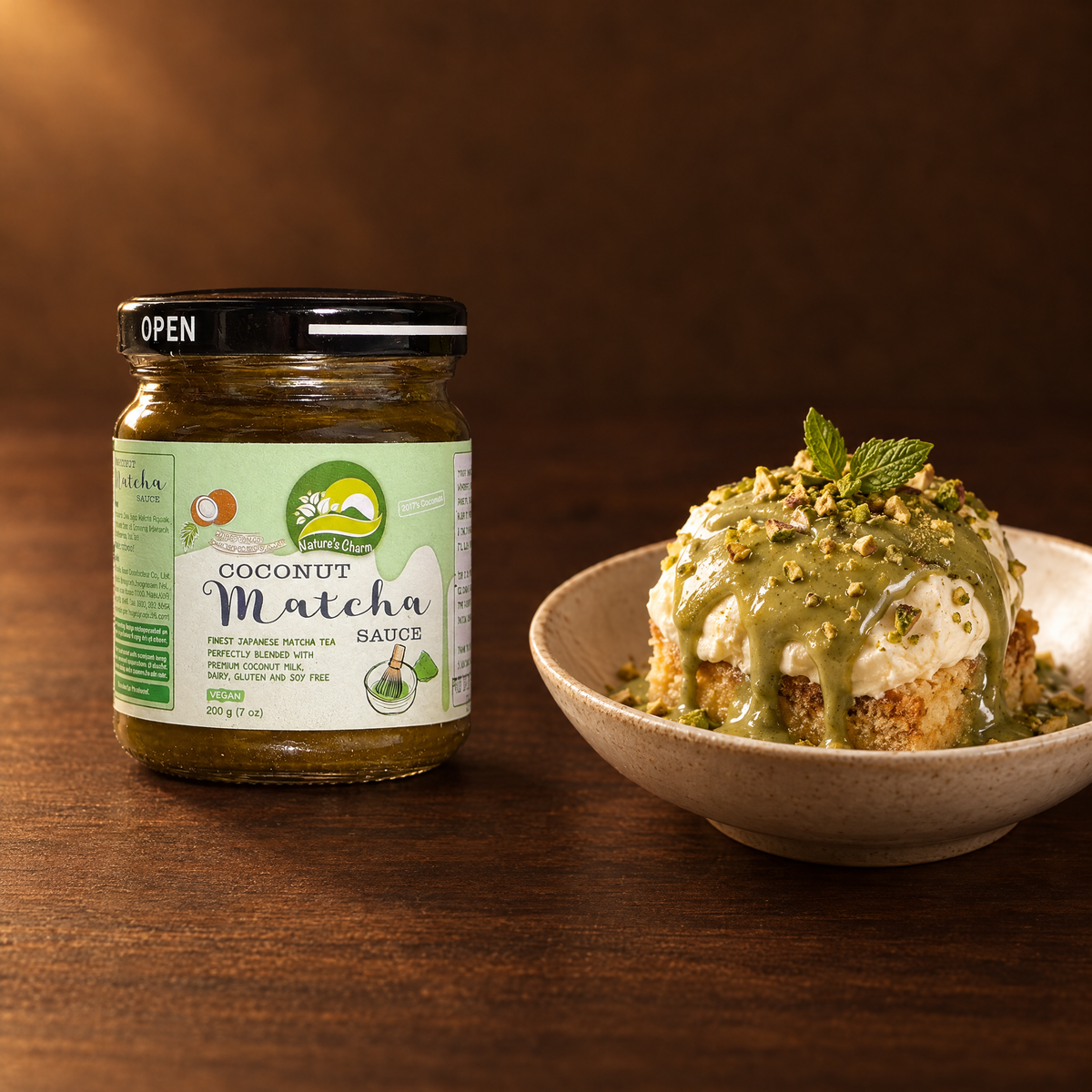 Nature's Charm Coconut Matcha Sauce 200 g – Glas mit Matcha-Sauce