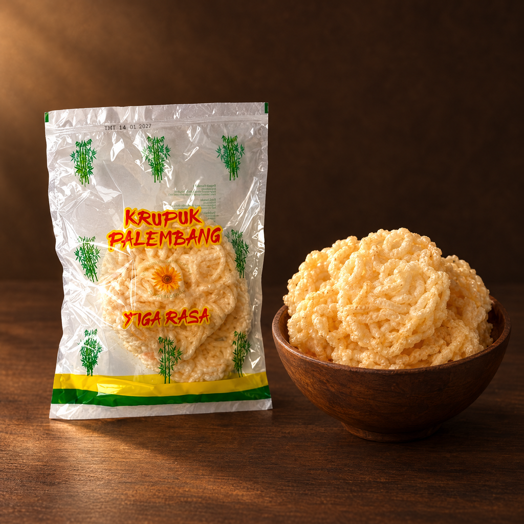 Tiga Rasa Kerupuk Palembang Besar 250 g – Packung mit frittierten Krupuk
