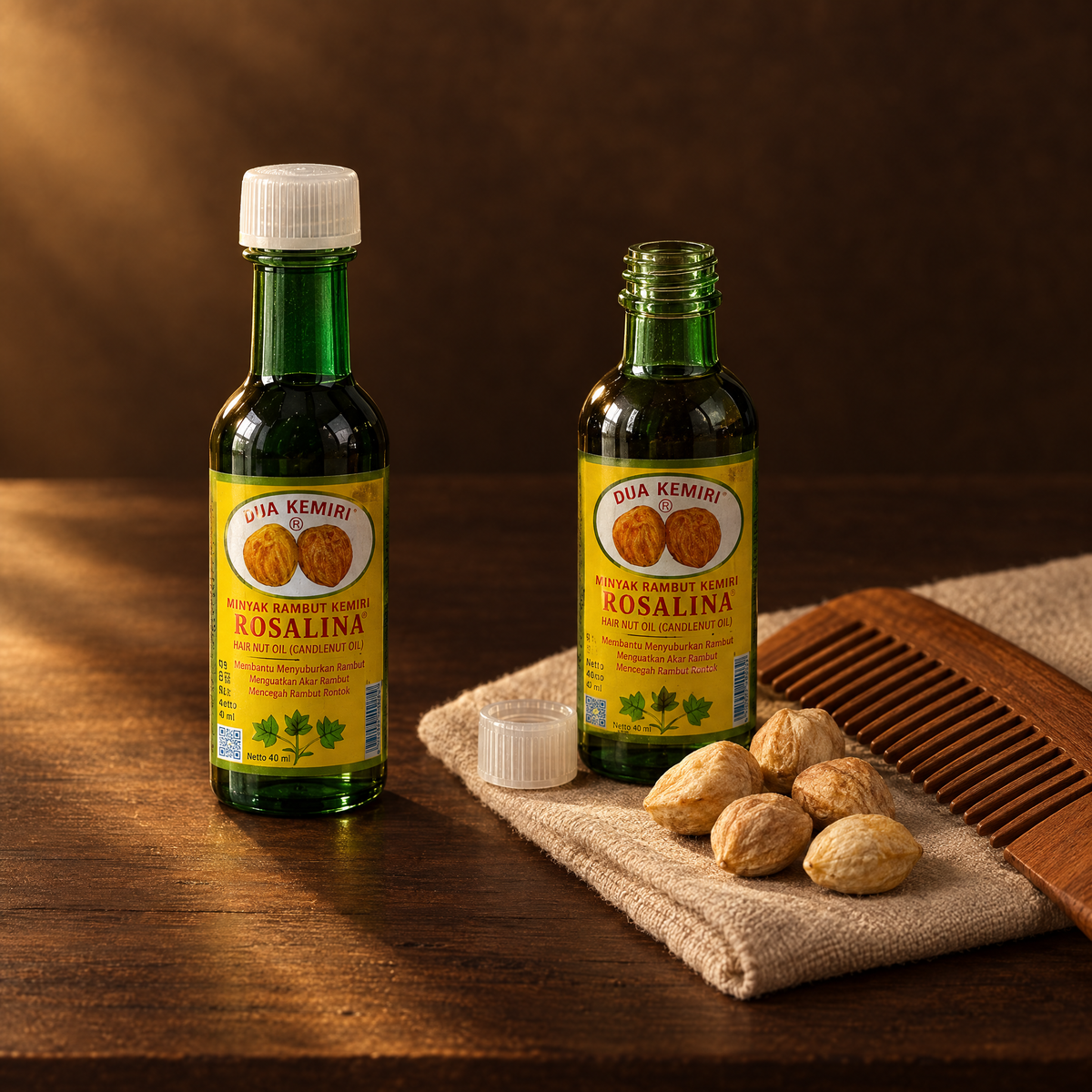 Rosalina Minyak Rambut Kemiri 40 ml – Flasche mit Kemiri-Haaröl