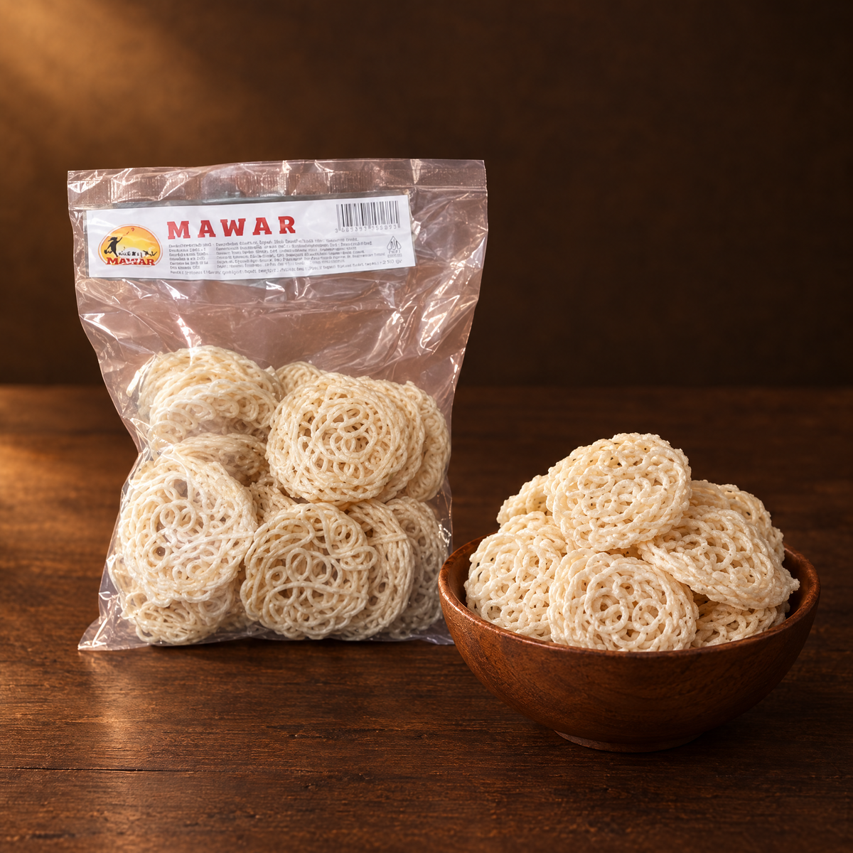 Kerupuk Bawang Mawar White 200 g – Packung mit frittierten Krupuk