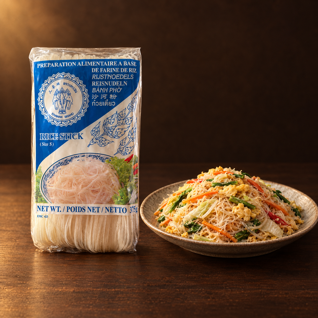 Erawan Rice Vermicelli 1 mm 500 g – Packung mit gebratenen Reisnudeln
