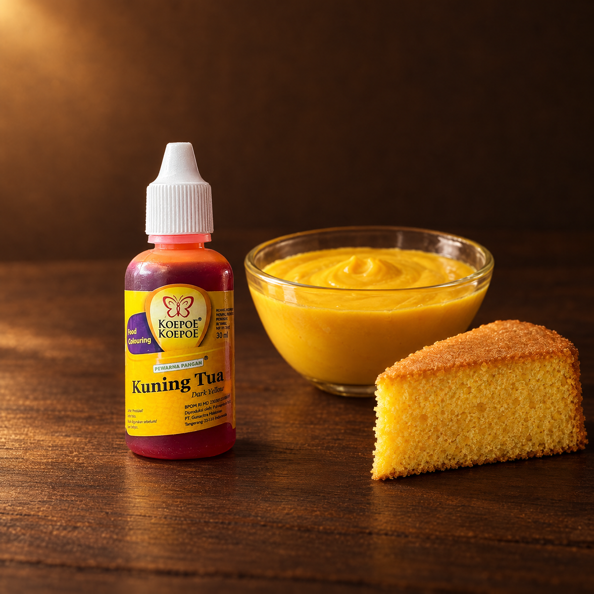 Koepoe Koepoe Pewarna Makanan Kuning Tua 42 g – Fläschchen mit gelbem Gebäck