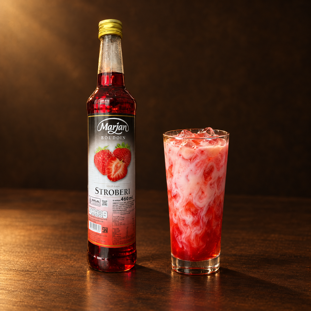 Marjan Boudoin Sirup Rasa Stroberi 460 ml – Flasche mit Erdbeer-Drink