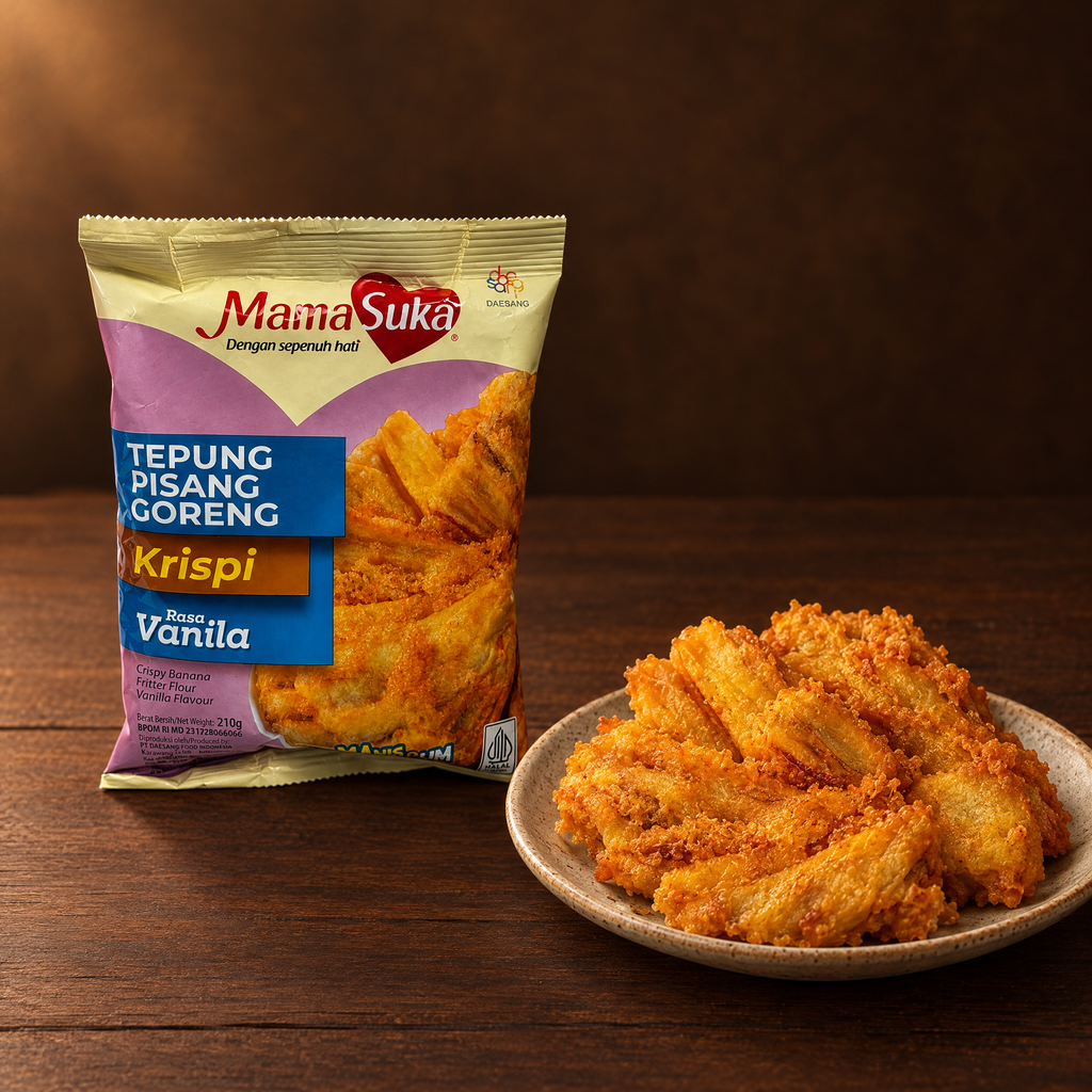 Mamasuka Tepung Pisang Goreng Krispi Vanila 3er Pack 210 g – Packung mit Pisang Goreng