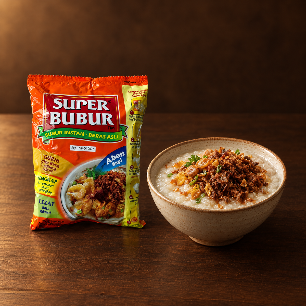 Super Bubur Rasa Abon Sapi 49 g – Packung mit Reisbrei