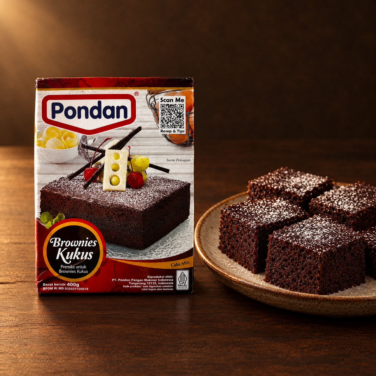 Pondan Brownies Kukus Backmischung 400 g – Packung mit Brownies