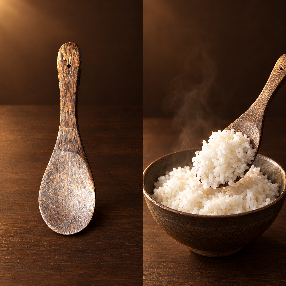 Centong Nasi Kayu – Holzlöffel mit gedämpftem Reis