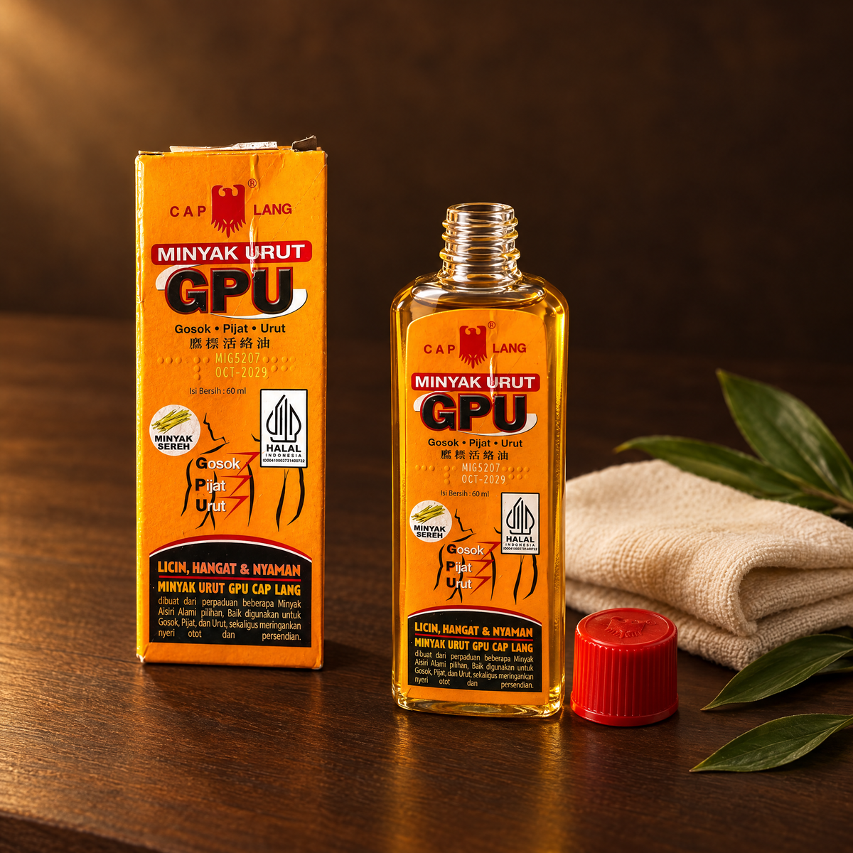 Cap Lang Minyak Urut GPU 60 ml – Flasche mit Massageöl