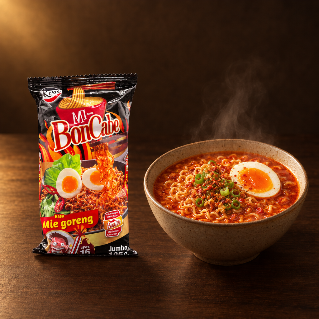 Kobe Mie Instant BonCabe Level 15 – Packung mit scharfer Nudelsuppe