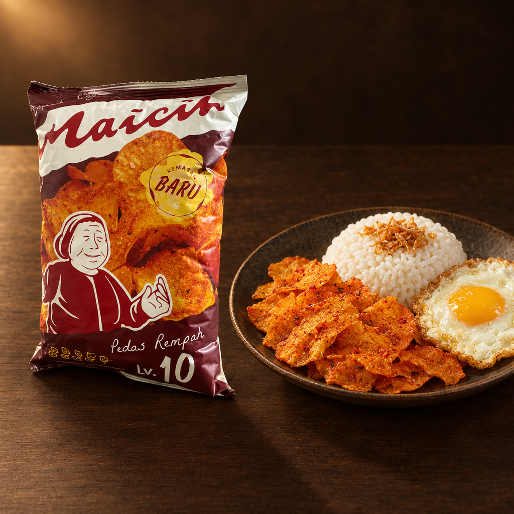 Maicih Cassava Chips Level 10 – Packung mit Chips als Beilage zum Reisgericht