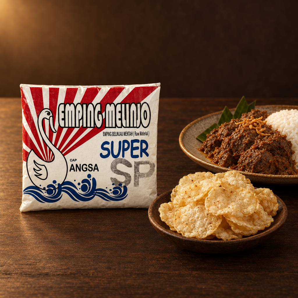 Emping Melinjo Mentah 1 kg – Packung mit Emping als Beilage zu Rendang