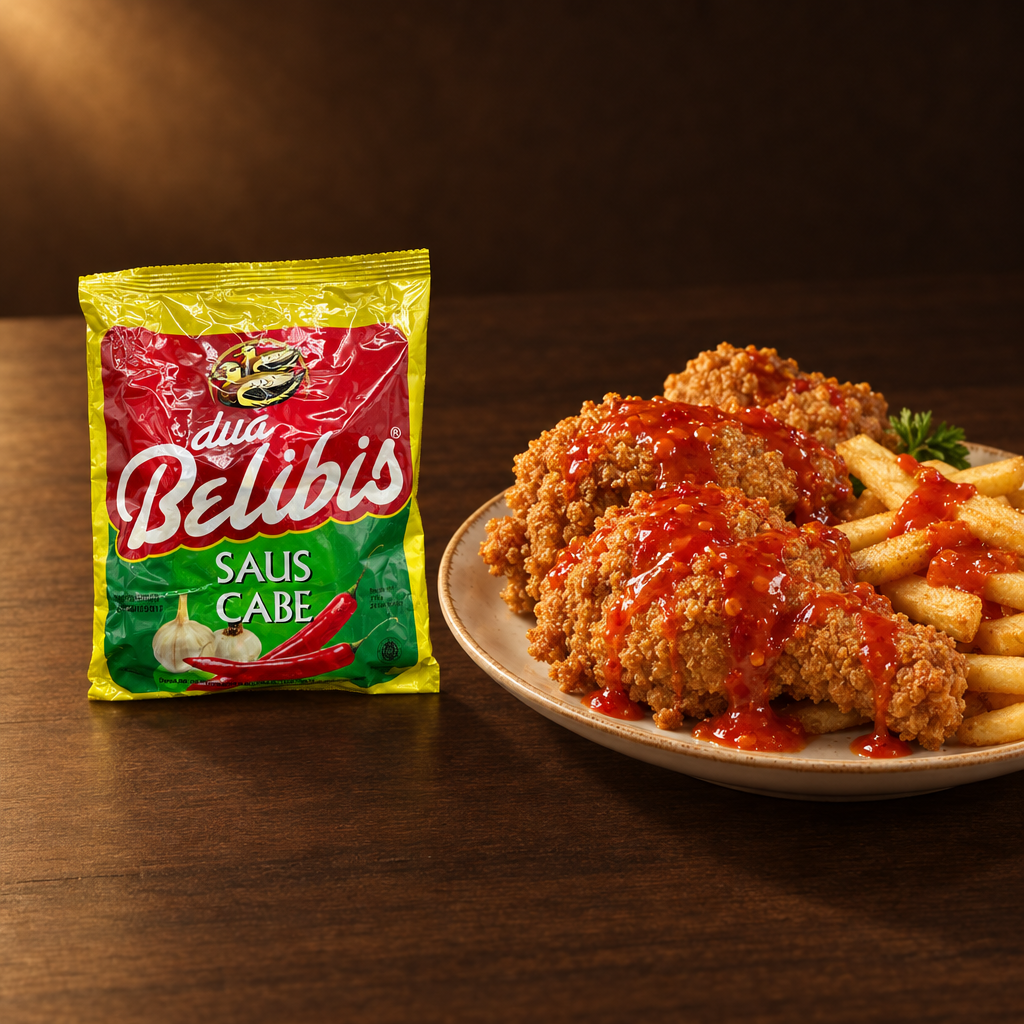 Dua Belibis Saus Cabe Sachet – Packung mit Chilisauce zu Fried Chicken