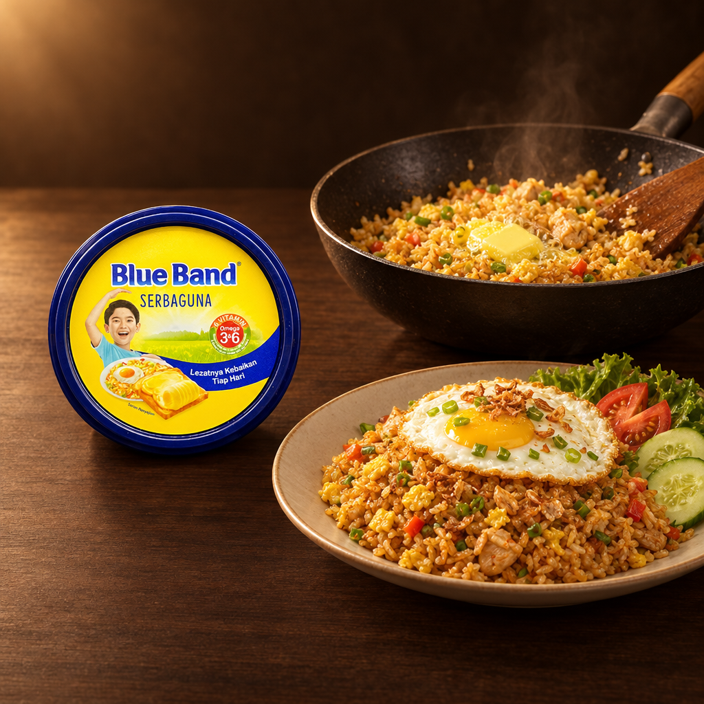 Blue Band Margarine 250 g – Dose mit Nasi Goreng aus der Pfanne
