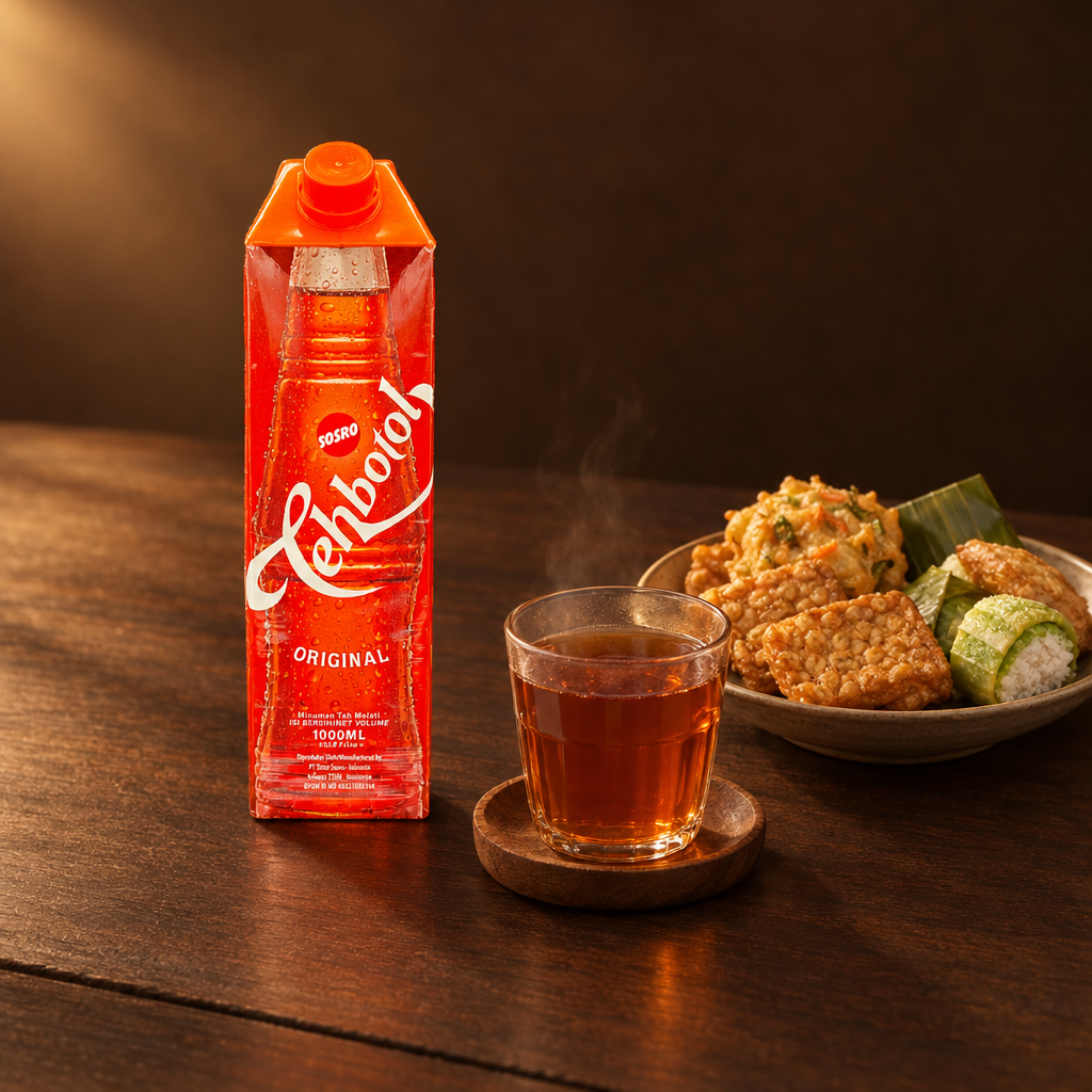 Teh Botol Sosro 1L – Flasche mit Tee und Snacks
