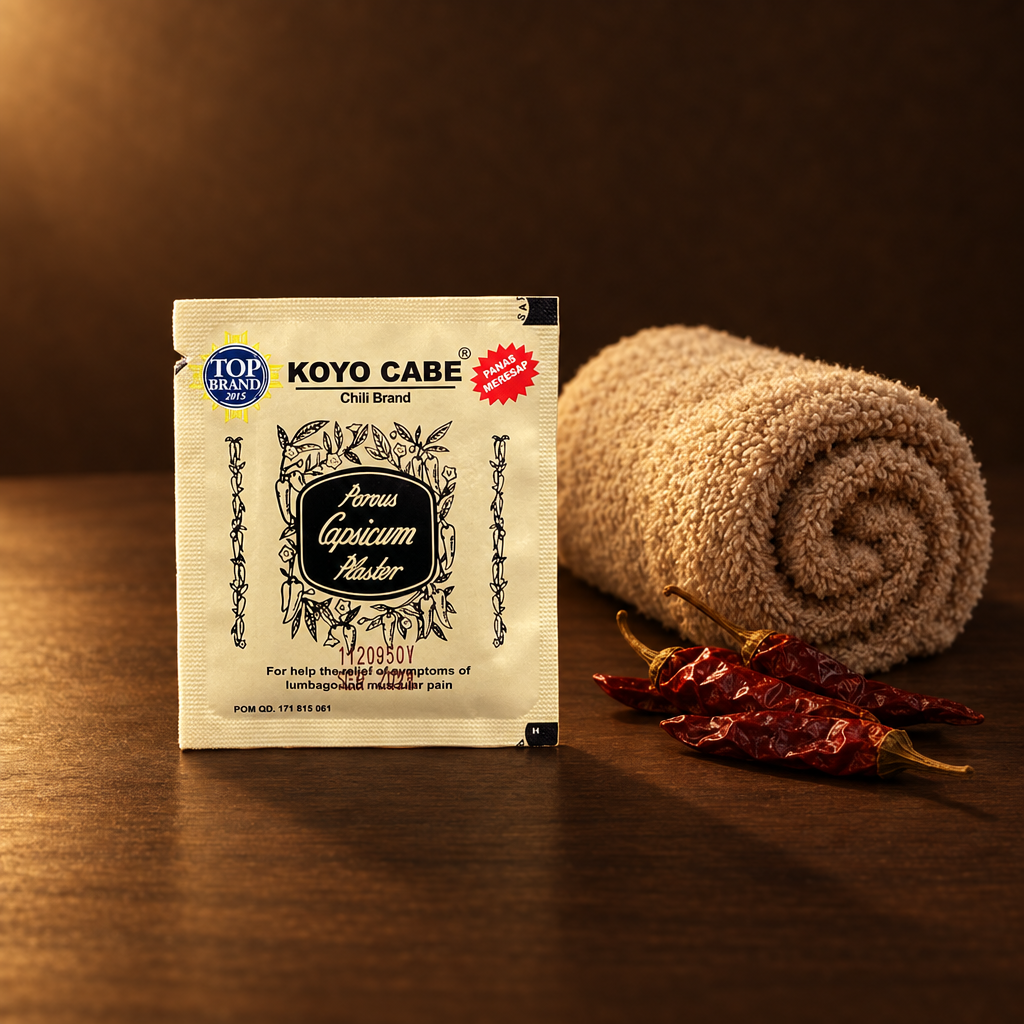 Koyo Cabe Wärmepflaster – Packung mit Handtuch und Chilis