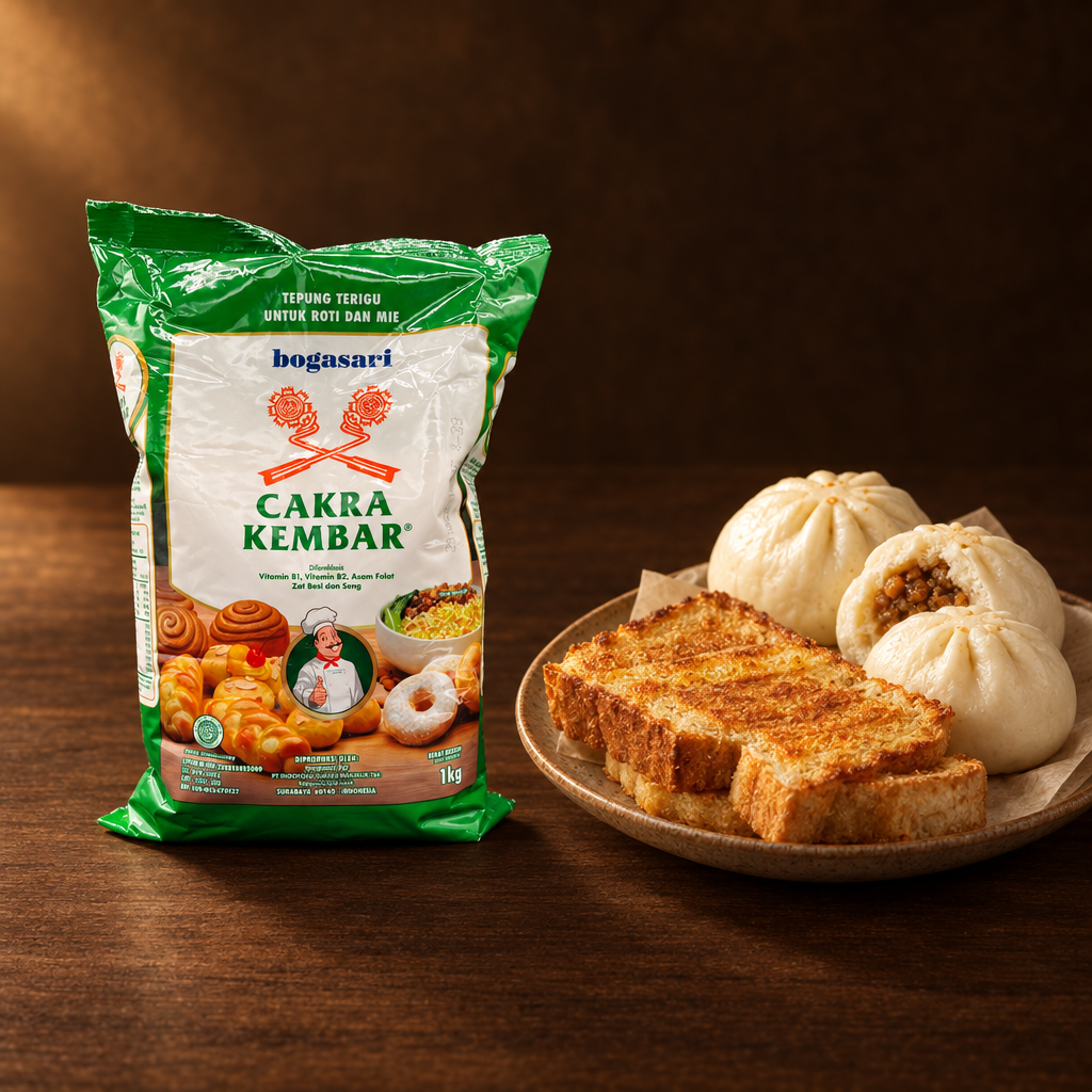 Bogasari Cakra Kembar 1 kg – Mehlpackung mit Bakpao und Roti Bakar