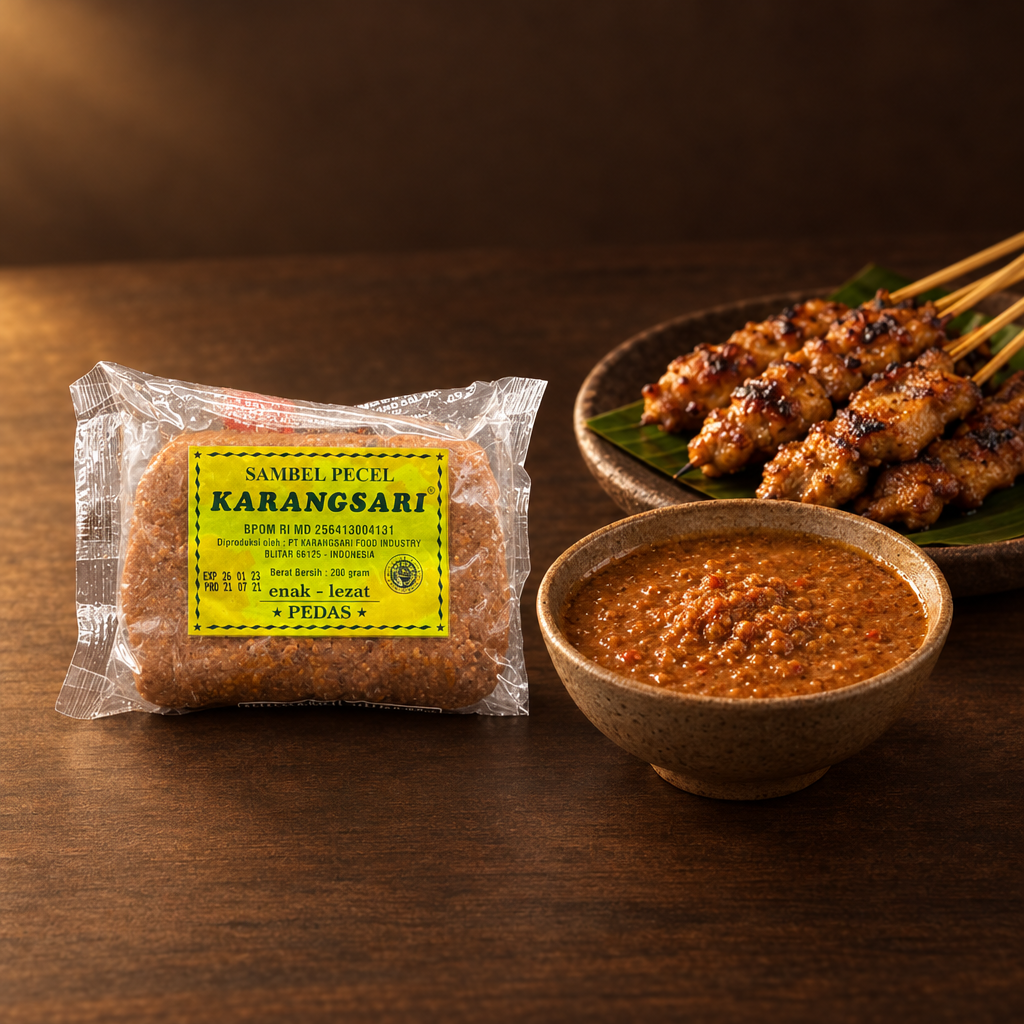 Karangsari Bumbu Pecel Pedas 200g – Packung mit Erdnusssauce zu Saté