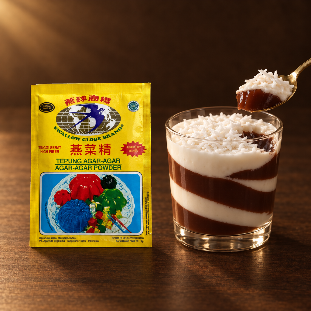 Swallow Agar Agar Cokelat 7g – Packung mit Schoko-Agar-Pudding im Glas