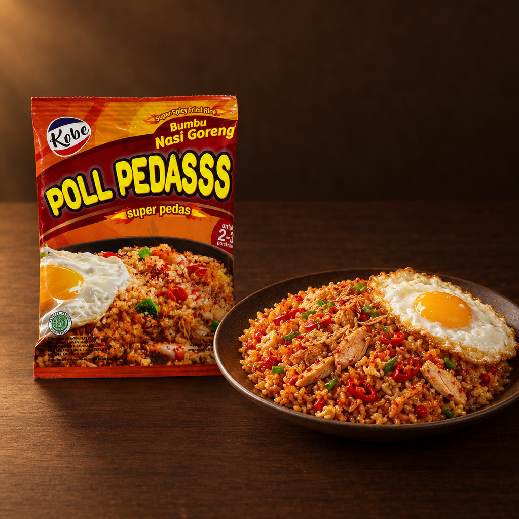 Kobe Bumbu Nasi Goreng Super Pedas 22g – Packung mit scharfem Nasi Goreng