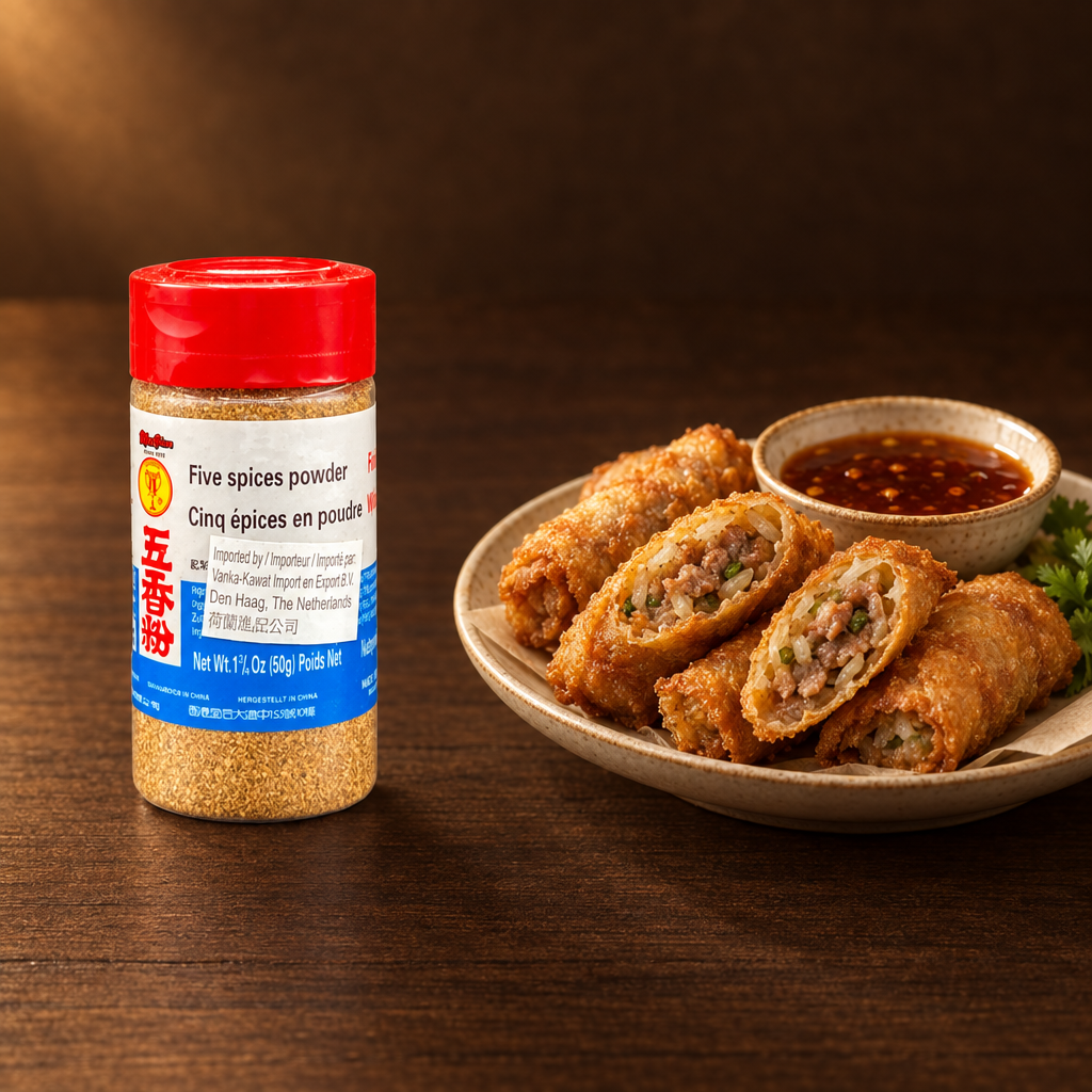 Bubuk Ngohiong Five Spice Powder 50 g – Packung mit Ngohiong-Röllchen