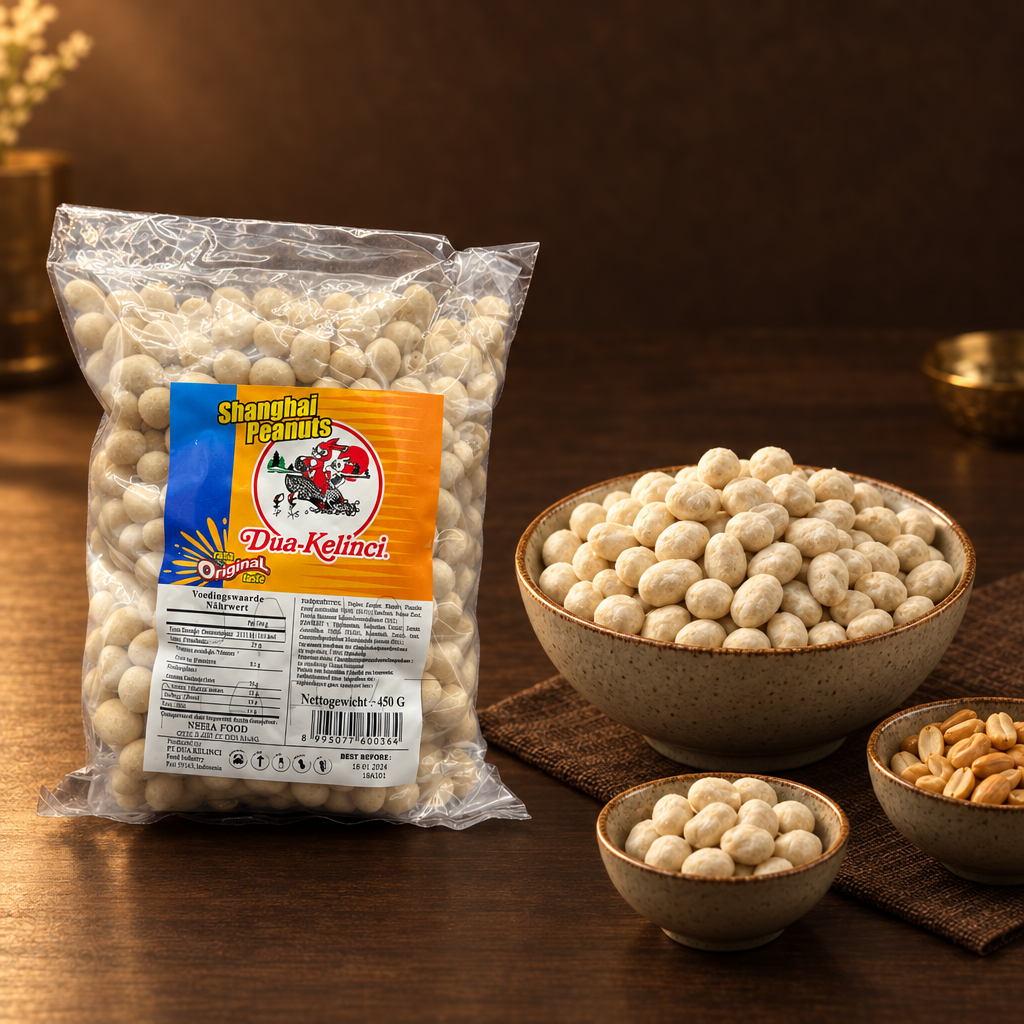 Dua Kelinci Kacang Shanghai Original 450 g – Packung mit Erdnüssen in der Sharing-Schale