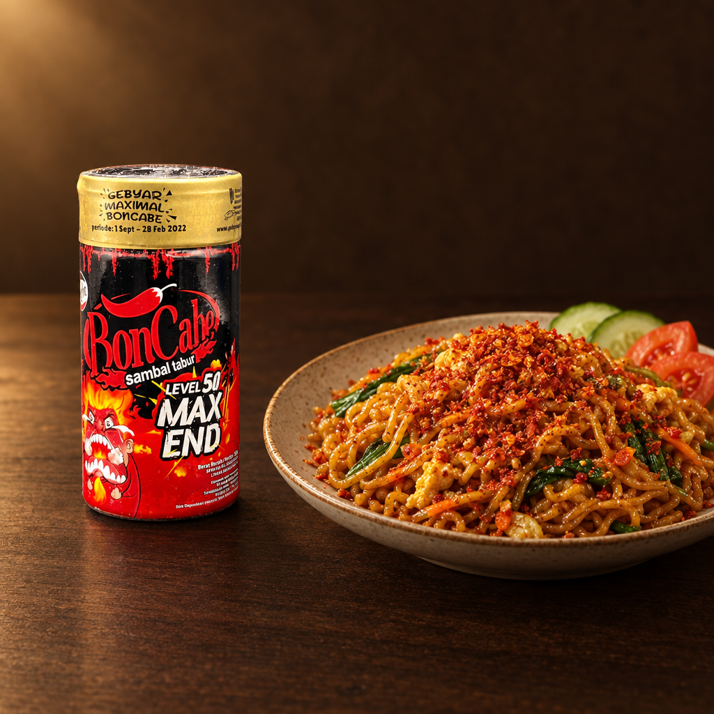 Kobe BonCabe Level 50 50g – Packung mit Mie Goreng und Chiliflocken