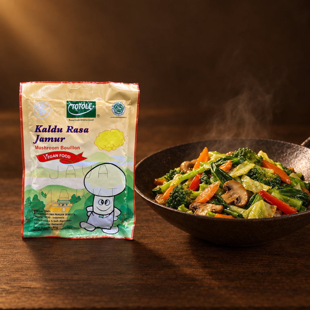 Totole Kaldu Jamur 227g – Dose mit gebratenem Gemüse (Tumis Sayur)