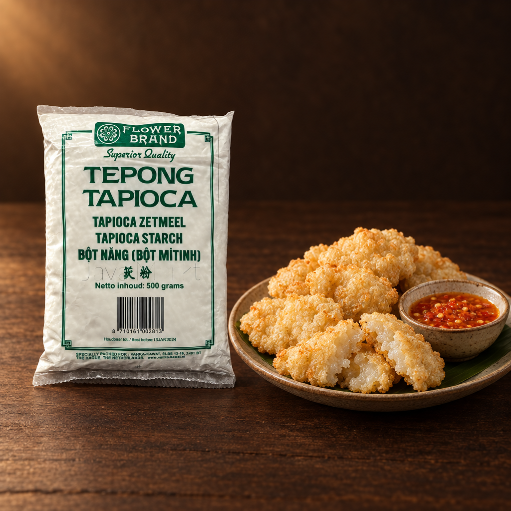 Tepung Tapioka Flower Brand 500g – Packung mit frittierten Cireng