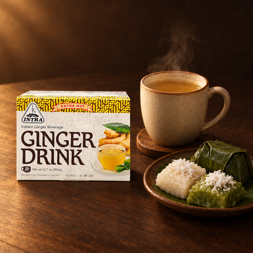 Intra Ginger Drink Extra Hot – Packung mit Ingwertee und Gebäck