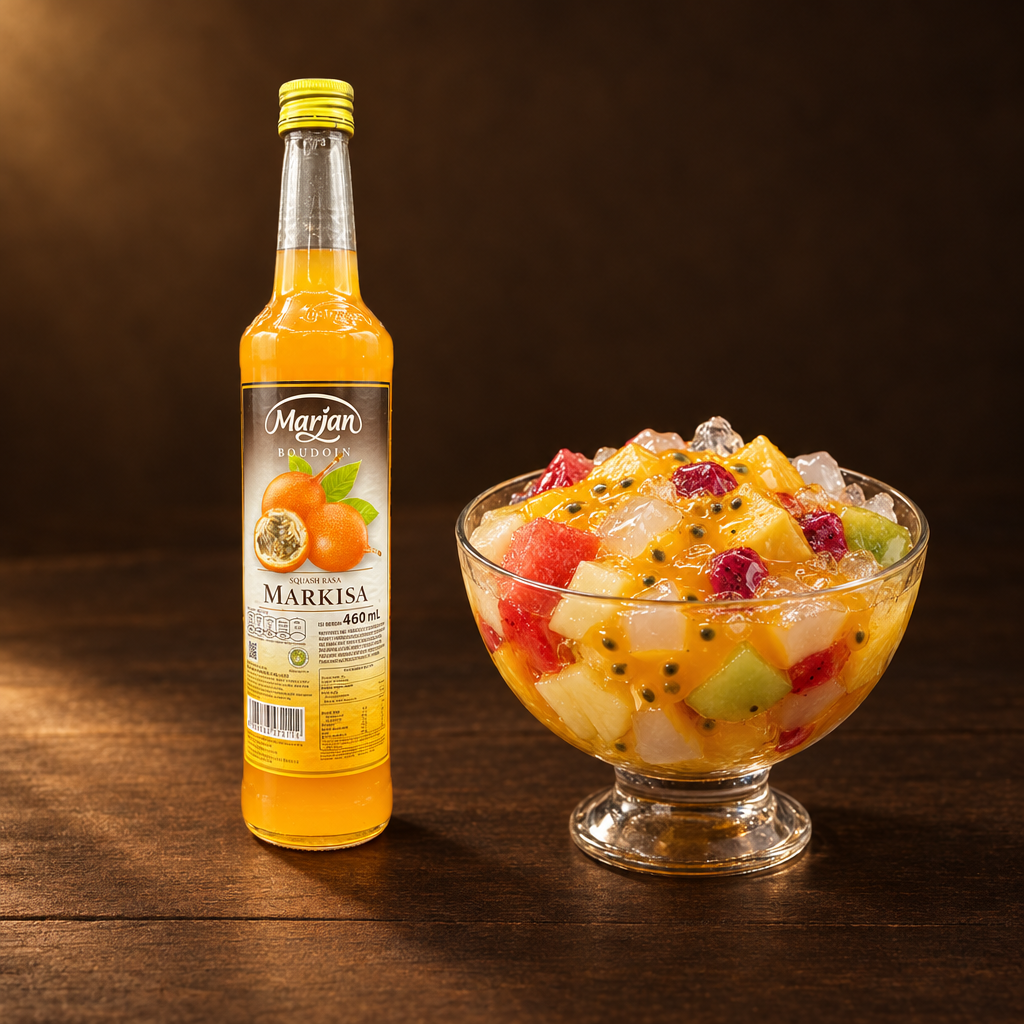Marjan Sirup Markisa 460ml – Flasche mit Es Buah Fruchtdessert