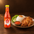 ABC Sambal Asli 335 ml – Flasche mit Ayam Goreng und Reis