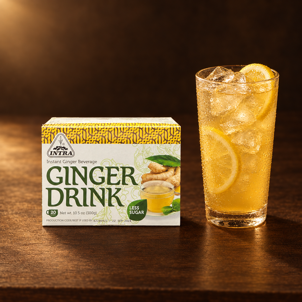 Intra Ginger Drink Less Sugar – Packung mit Eis-Ingwergetränk