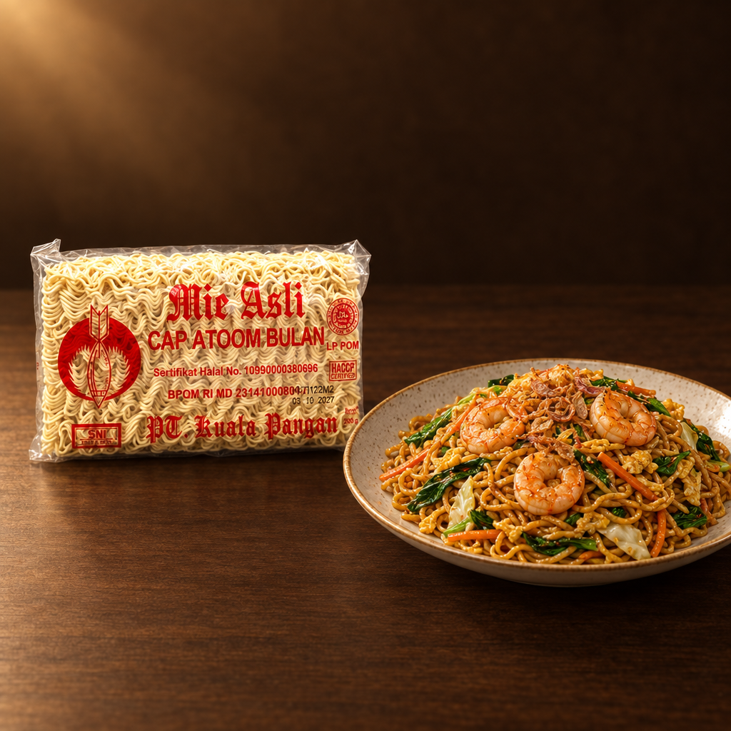 Mie Atoom Bulan Eiernudeln 200g – Packung mit Bakmi Goreng