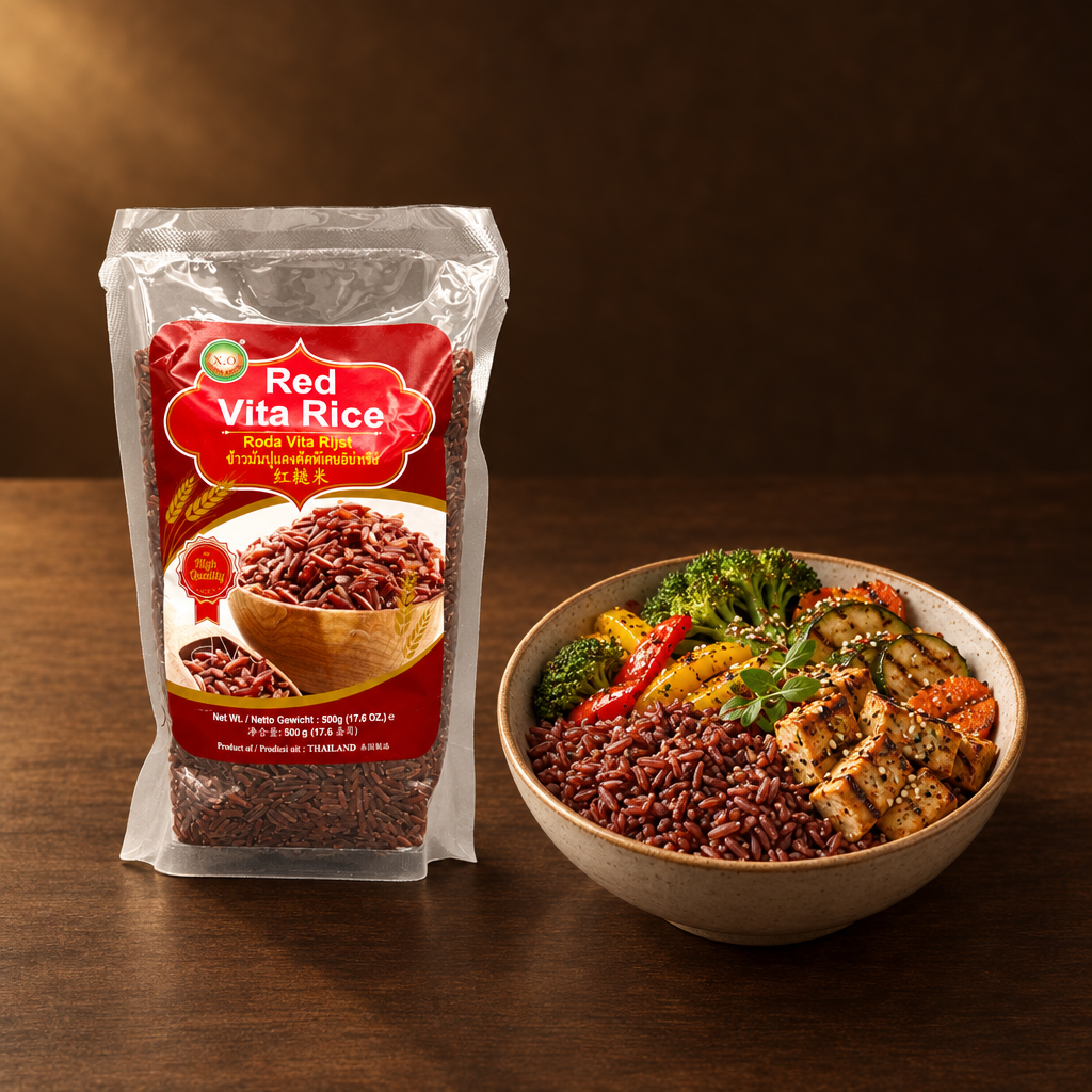 Beras Merah Vita X.O – Packung mit Rotreis-Bowl