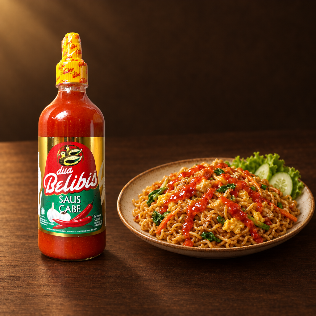 Dua Belibis Saus Cabe 535 ml – Flasche mit Bratnudeln
