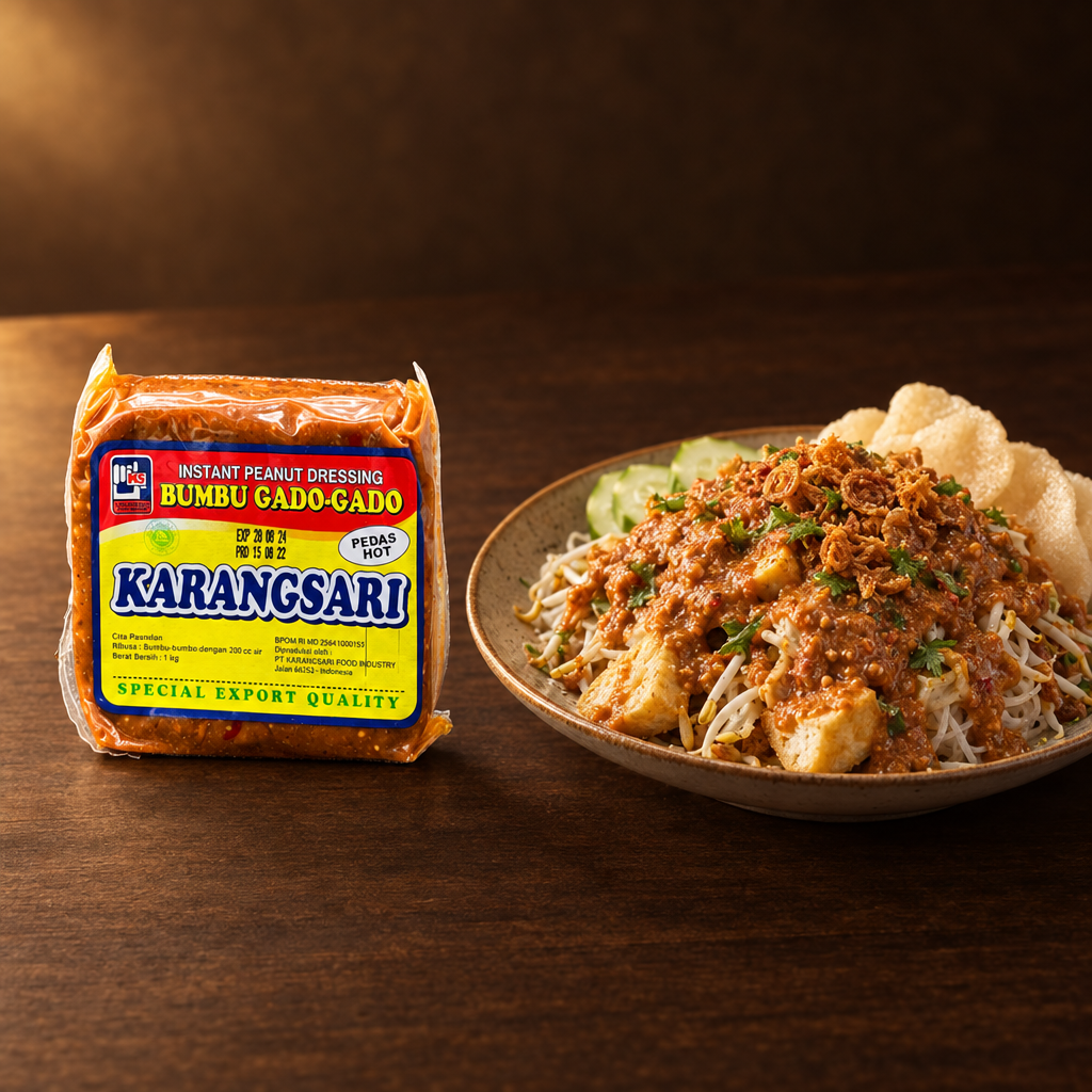 Karangsari Bumbu Gado Gado Pedas 400g – Packung mit Ketoprak
