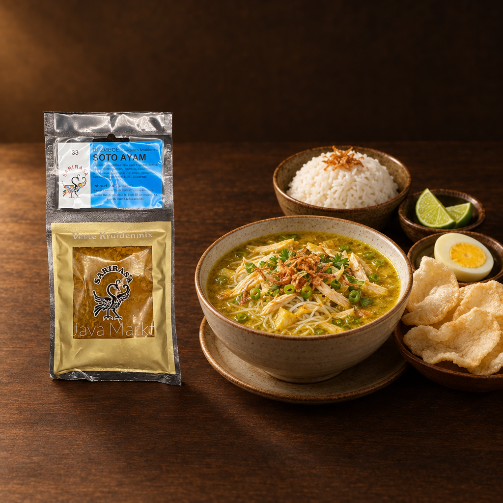 Sari Rasa Bumbu Soto Ayam – Packung mit komplettem Soto-Ayam-Gedeck